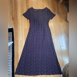 Vintage Laura Ashley Navy & Burgundy Midi Dress